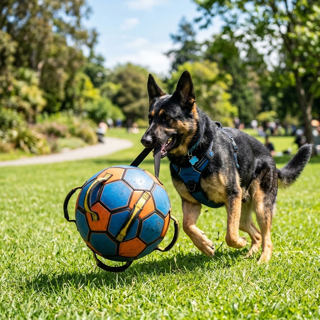 Handmade Interactive Dog Herding Ball with Squeaker & Easy-Carry Handles - Durable Outdoor Soccer Ball for Medium & Large Dogs
