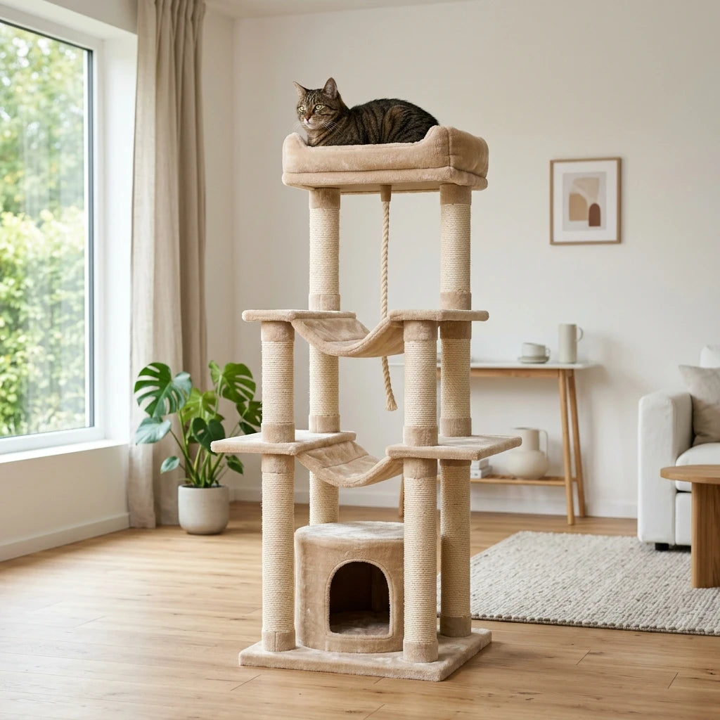 Interactive Multi-Level Cat Tree Tower - Plush Climbing Scratcing Post with Sisal Rope & Cozy Perch - Durable Cat Furniture for Indoor Cats