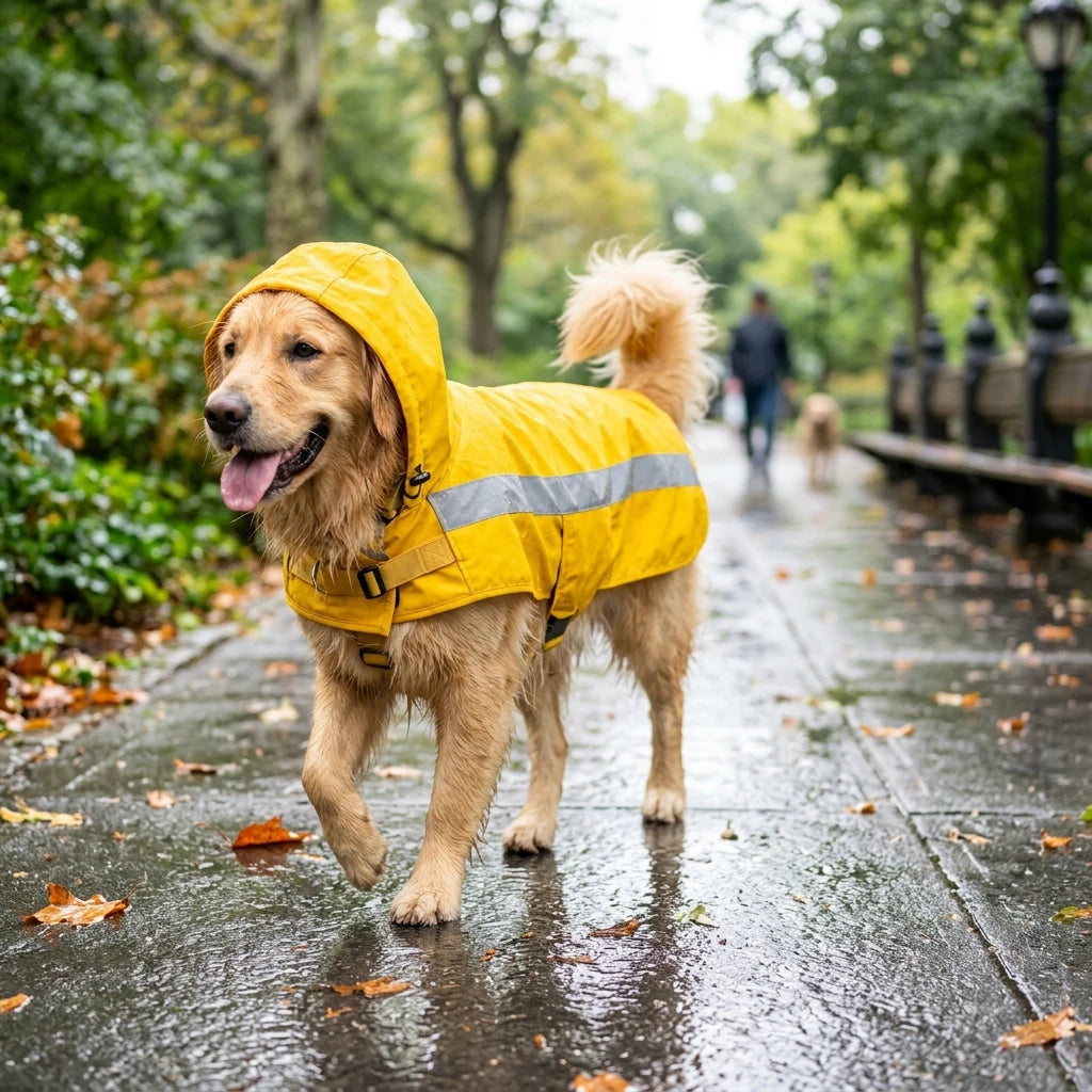 Waterproof Reflective Pet Raincoat - Lightweight Adjustable Hooded Dog Rain Jacket - High Visibility Poncho for Rainy Day Walks