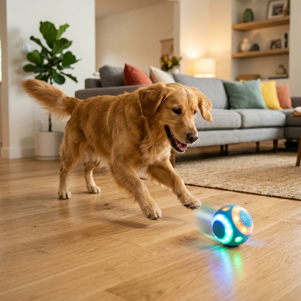 Smart Interactive Moving & Bouncing Dog Ball - Automatic Rolling Pet Toy with LED Lights - USB Rechargeable Boredom Buster for Small/Medium Dogs