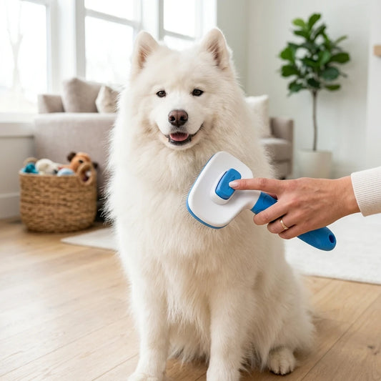 Self-Cleaning Slicker Brush for Dogs & Cats - One-Click Hair Release Deshedding Tool - Gentle Massage Brush for Long/Short Hair Pets